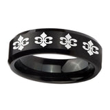 10mm-Multiple-Fleur-De-Lis-Beveled-Edges-Brush-Black-Tungsten-Mens-Wedding-Band