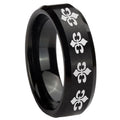 8MM Multiple Fleur Delis Beveled Brushed Black Tungsten Band For Men