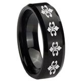 8mm Multiple Fleur Delis Beveled Brush Black Tungsten Mens Ring Personalized