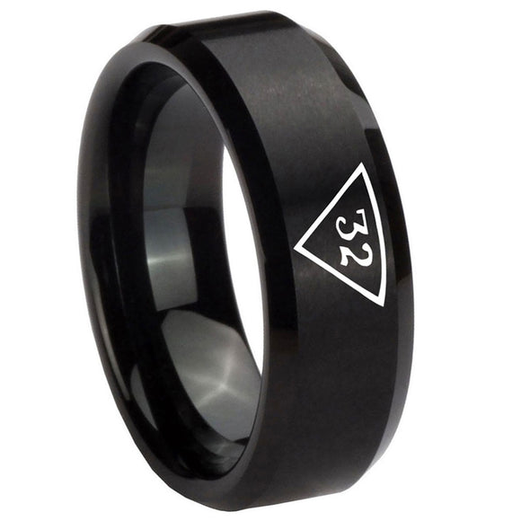 10mm-Masonic-32-Triangle-Freemason-Beveled-Edges-Brush-Black-Tungsten-Carbide-Wedding-Band-Ring