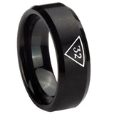 10mm-Masonic-32-Triangle-Freemason-Beveled-Edges-Brush-Black-Tungsten-Carbide-Wedding-Band-Ring