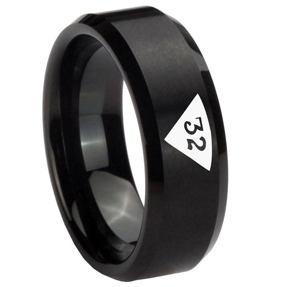 10mm-Masonic-32-Triangle-Design-Freemason-Beveled-Edges-Brush-Black-Tungsten-Carbide-Wedding-Band-Ring