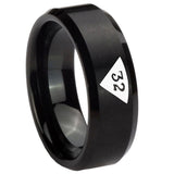 10mm-Masonic-32-Triangle-Design-Freemason-Beveled-Edges-Brush-Black-Tungsten-Carbide-Wedding-Band-Ring