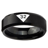 5, 8mm Masonic 32 Triangle Design Freemason Beveled Edge Brush Black Tungsten Ring