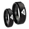 Masonic 32 Triangle Design Freemason Beveled Edges Brush Black Tungsten Couples Ring Set