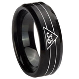 10mm-Masonic-32-Duo-Line-Freemason-Beveled-Edges-Brush-Black-Tungsten-Carbide-Wedding-Band-Ring