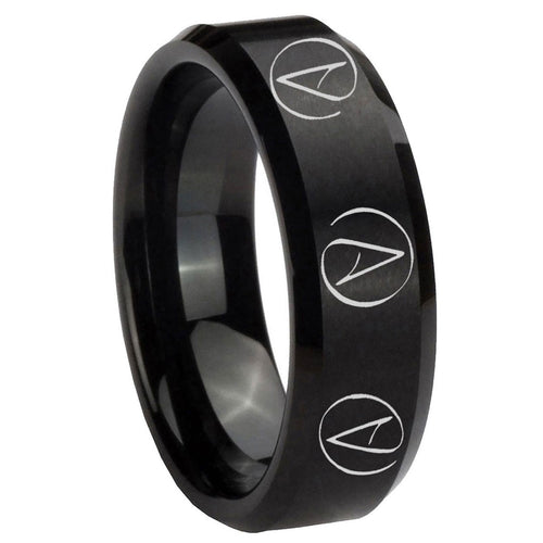 10mm Atheist Design Beveled Edges Brush Black Tungsten Mens Ring