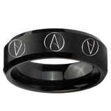 5, 8mm Atheist Design Beveled Brush Black Tungsten Promise Ring