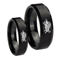 Wild Boar Beveled Edges Brush Black Tungsten Couples Ring Set