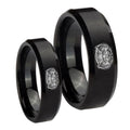 Masonic 32 Degree Freemason Beveled Edges Brush Black Tungsten Promise Ring Set