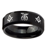 10mm-Masonic-Shriners-Beveled-Edges-Brush-Black-Tungsten-Mens-Promise-Ring