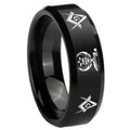 10mm Masonic Shriners Beveled Edges Brush Black Tungsten Mens Promise Ring
