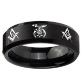 5, 8mm Masonic Shriners Beveled Edge Brush Black Tungsten Ring