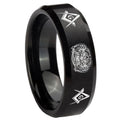 8MM Masonic 32 Design Beveled Brushed Black Tungsten Ring For Men