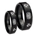 Masonic 32 Design Beveled Edges Brush Black Tungsten Mens Set Ring