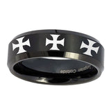 10mm-Multiple-Maltese-Cross-Beveled-Brush-Black-Tungsten-Personalized-Ring
