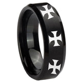 10mm Multiple Maltese Cross Beveled Brush Black Tungsten Personalized Ring