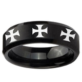 10mm Multiple Maltese Cross Beveled Brush Black Tungsten Ring