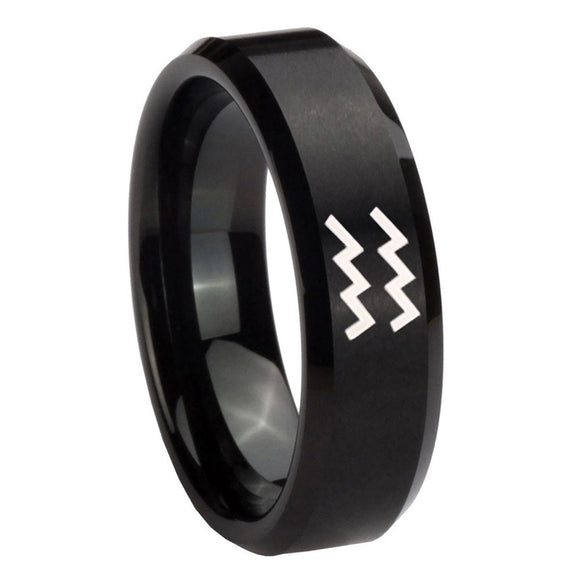10mm-Aquarius-Horoscope-Beveled-Edges-Brush-Black-Tungsten-Mens-Wedding-Band
