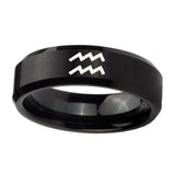 10mm-Aquarius-Horoscope-Beveled-Edges-Brush-Black-Tungsten-Mens-Wedding-Band