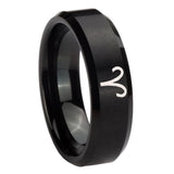 10mm-Aries-Zodiac-Beveled-Edges-Brush-Black-Tungsten-Carbide-Men's-Wedding-Band