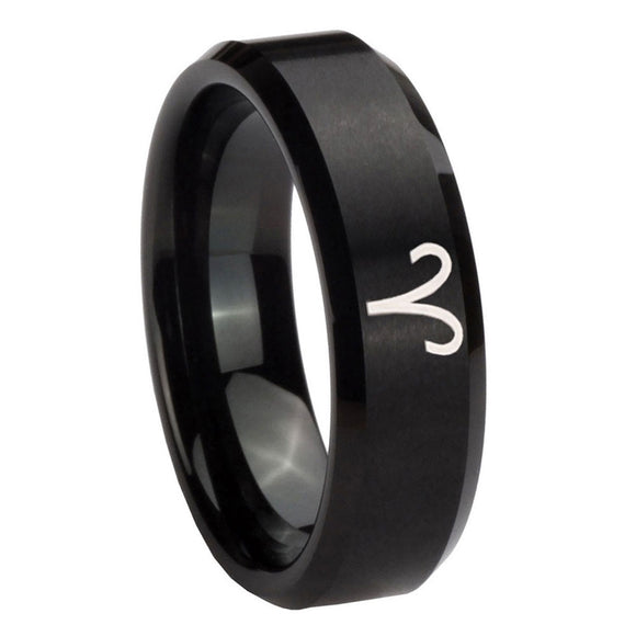 8mm-Aries-Zodiac-Beveled-Edges-Brush-Black-Tungsten-Carbide-Mens-Wedding-Band