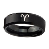 10mm-Aries-Zodiac-Beveled-Edges-Brush-Black-Tungsten-Carbide-Men's-Wedding-Band