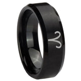 8mm Aries Zodiac Beveled Edges Brush Black Tungsten Carbide Mens Wedding Band