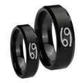 Cancer Horoscope Beveled Edges Brush Black Tungsten Wedding Ring Sets