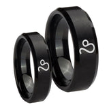 His Hers Leo Zodiac Beveled Edges Brush Black Tungsten Wedding Band Mens Set