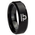 8MM Libra Horoscope Beveled Brushed Black Tungsten Mens Engagement Ring