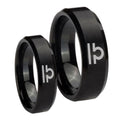 Libra Horoscope Beveled Edges Brush Black Tungsten His Hers Set Rings