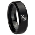 8MM Sagittarius Zodiac Beveled Brushed Black Tungsten Ring For Him