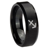 10mm Sagittarius Zodiac Beveled Edges Brush Black Tungsten Wedding Band Ring