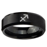 10mm Sagittarius Zodiac Beveled Edge Brush Black Tungsten Ring