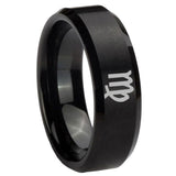 His Hers Virgo Zodiac Beveled Edges Brush Black Tungsten Bands Ring Set