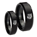 Virgo Zodiac Beveled Edges Brush Black Tungsten Mens Ring Set