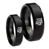 His Hers Virgo Zodiac Beveled Edges Brush Black Tungsten Bands Ring Set