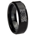 10mm Celtic Dog Beveled Edges Brush Black Tungsten Men's Engagement Ring