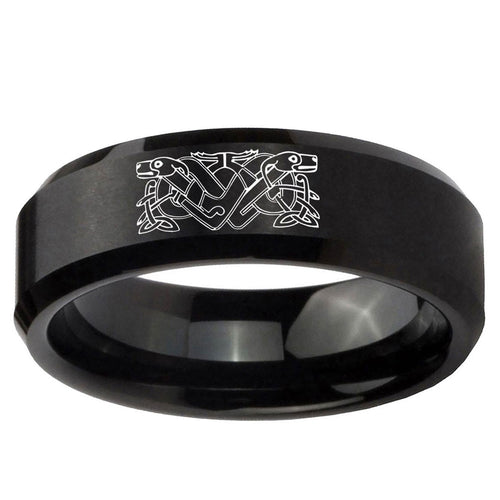 10mm Celtic Dog Beveled Edge Brush Black Tungsten Ring