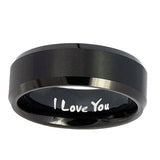 8mm-I-Love-You-Beveled-Edges-Brush-Black-Tungsten-Carbide-Personalized-Ring