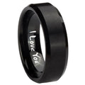 10mm I Love You Beveled Edges Brush Black Tungsten Carbide Promise Ring