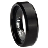 8mm I Love You Beveled Edges Brush Black Tungsten Carbide Personalized Ring