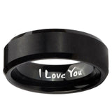 5, 8mm I Love You Beveled Edge Brush Black Tungsten Ring