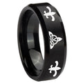 10mm Celtic Triangle Fleur Delis Beveled Brush Black Tungsten Rings for Men