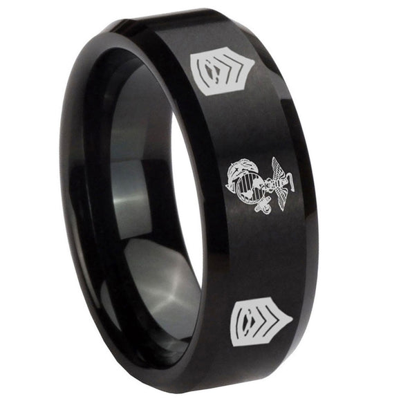 10mm-Marine-Army-Sergeant-Beveled-Edges-Brush-Black-Tungsten-Carbide-Mens-Promise-Ring
