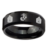 10mm-Marine-Army-Sergeant-Beveled-Edges-Brush-Black-Tungsten-Carbide-Mens-Promise-Ring