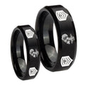 Marine Army Sergeant Beveled Edges Brush Black Tungsten Couple Band Set