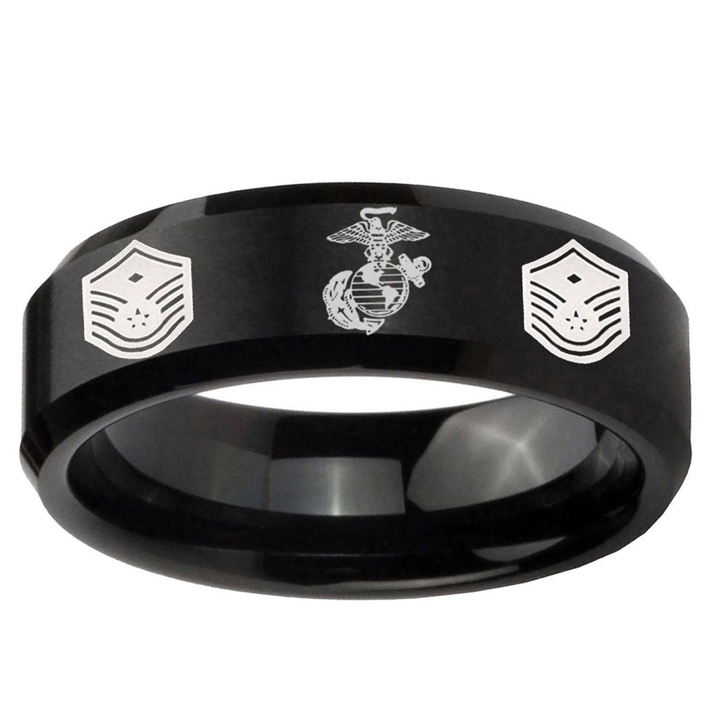 5MM Marine Chief Master Sergeant Beveled Brushed Black Tungsten Ring