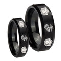 Marine Chief Master Sergeant Beveled Brush Black Tungsten Couple Rings